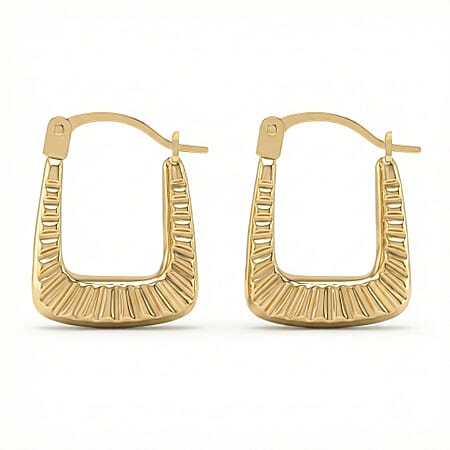 9K Yellow Gold 12MM X 15MM Ribbed Creole Earrings 0.38 grams