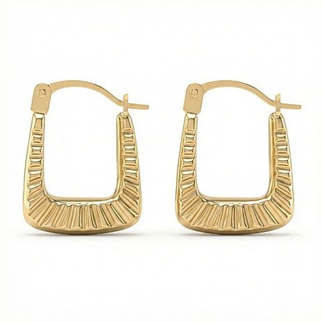 9K Yellow Gold 12MM X 15MM Ribbed Creole Earrings 0.38 grams
