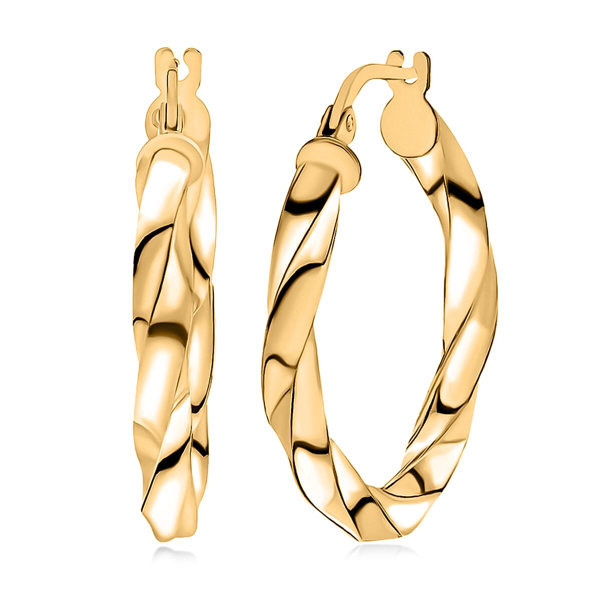 9K Yellow Gold 23MM X 23MM Twisted Square Tube Creole Hoop Earrings 1.5 grams