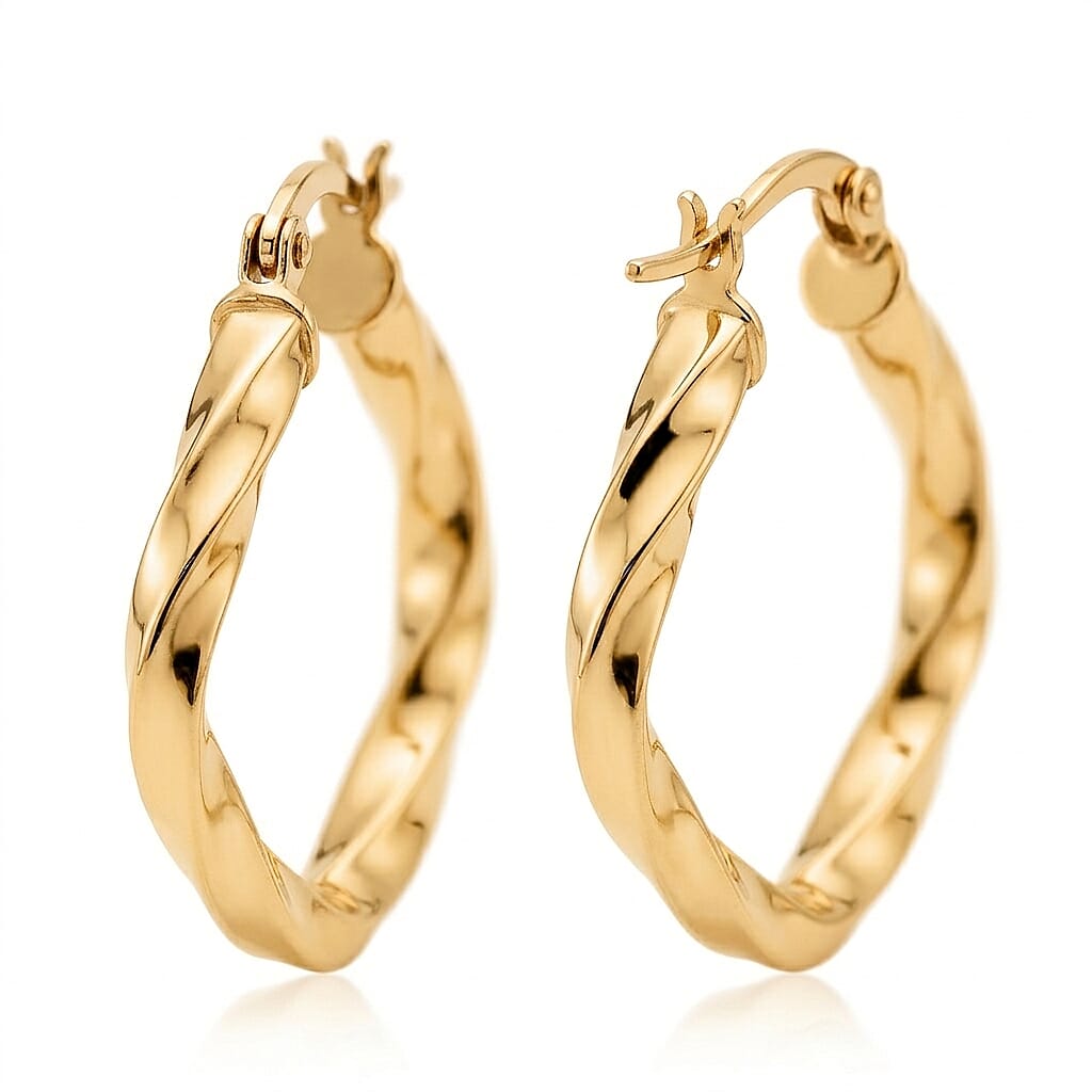 9K Yellow Gold 23MM X 23MM Twisted Square Tube Creole Hoop Earrings 1.5 grams