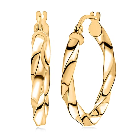 9K Yellow Gold 23MM X 23MM Twisted Square Tube Creole Hoop Earrings 1.5 grams