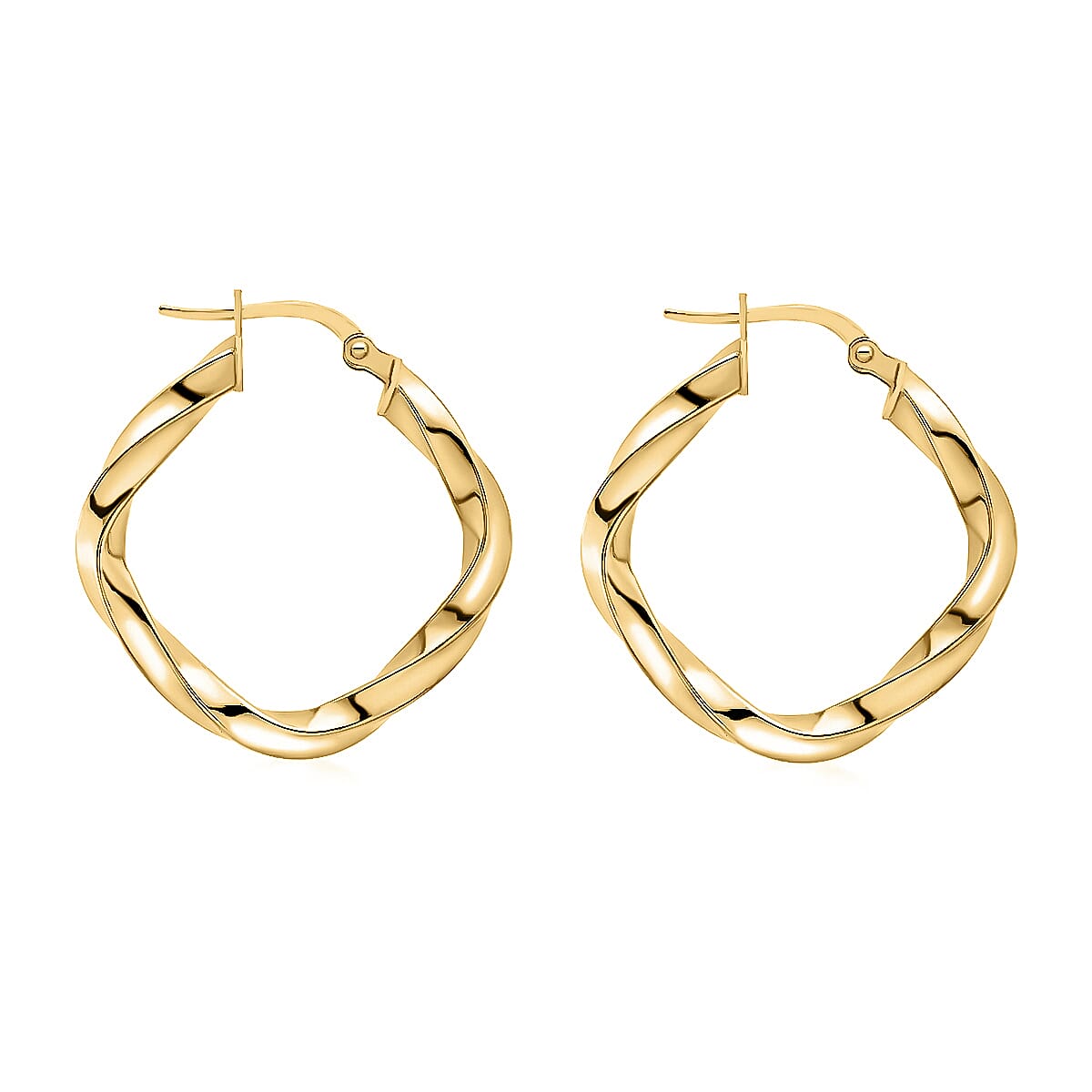 9K Yellow Gold 23MM X 23MM Twisted Square Tube Creole Hoop Earrings 1.5 grams
