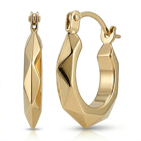 9K Yellow Gold 14MM Patterned Creole Earrings 0.53 grams