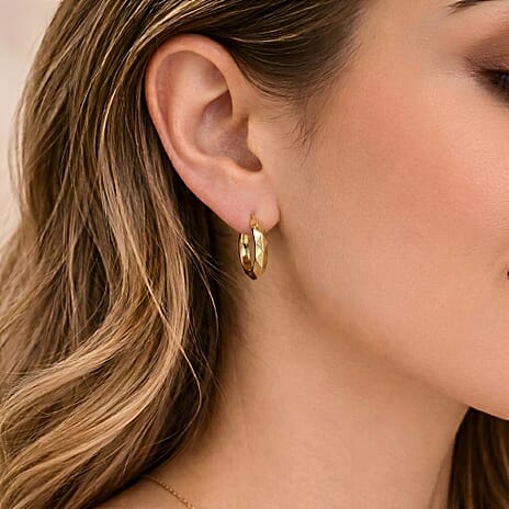 9K Yellow Gold 14MM Patterned Creole Earrings 0.53 grams