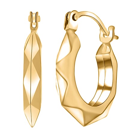 9K Yellow Gold 14MM Patterned Creole Earrings 0.53 grams