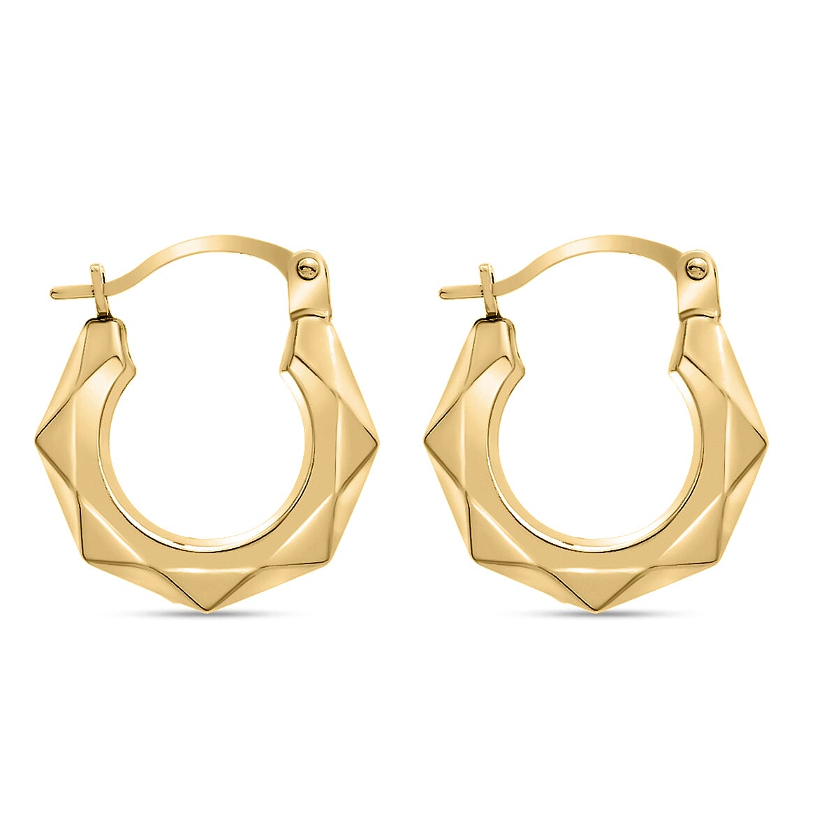 9K Yellow Gold 14MM Patterned Creole Earrings 0.53 grams
