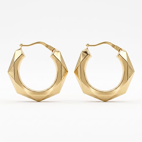 9K Yellow Gold 24MM Patterned Creole Hoop Earrings 1.5 grams