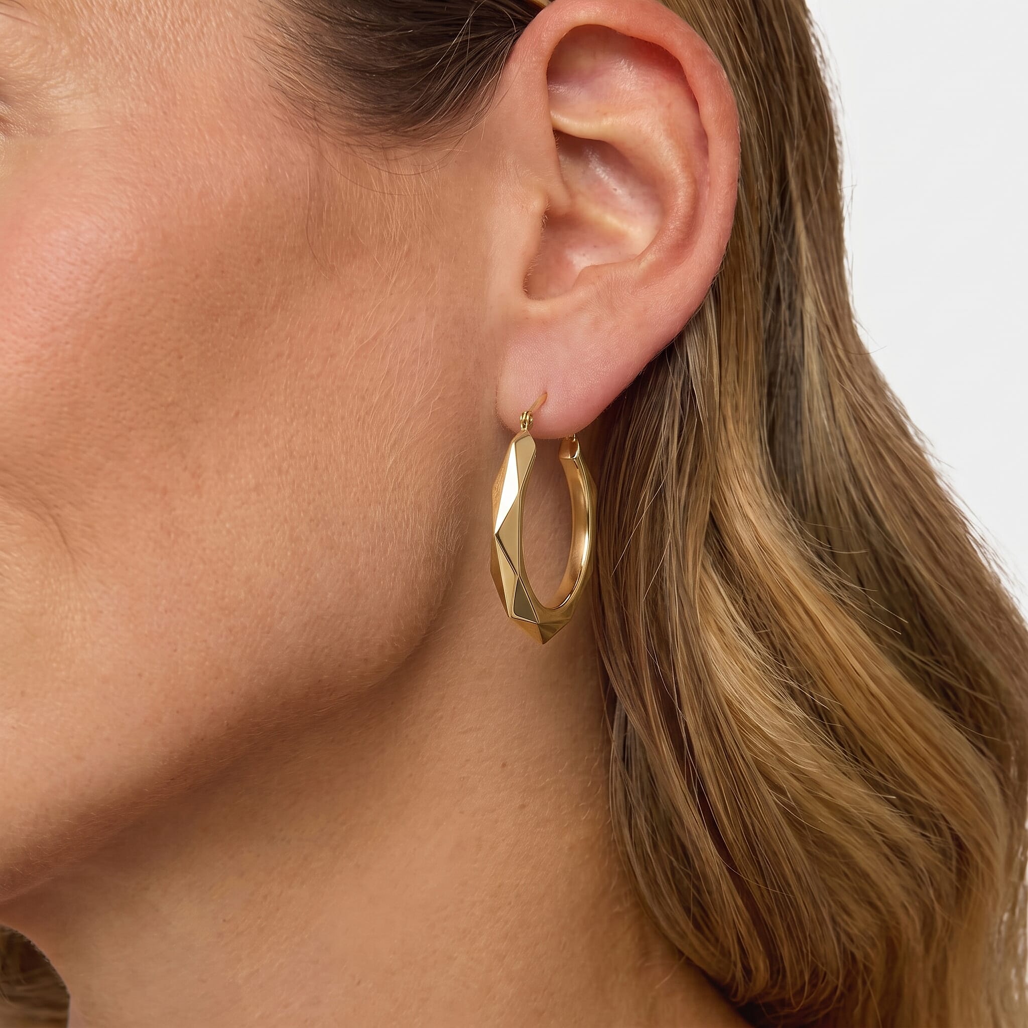 9K Yellow Gold 24MM Patterned Creole Hoop Earrings 1.5 grams