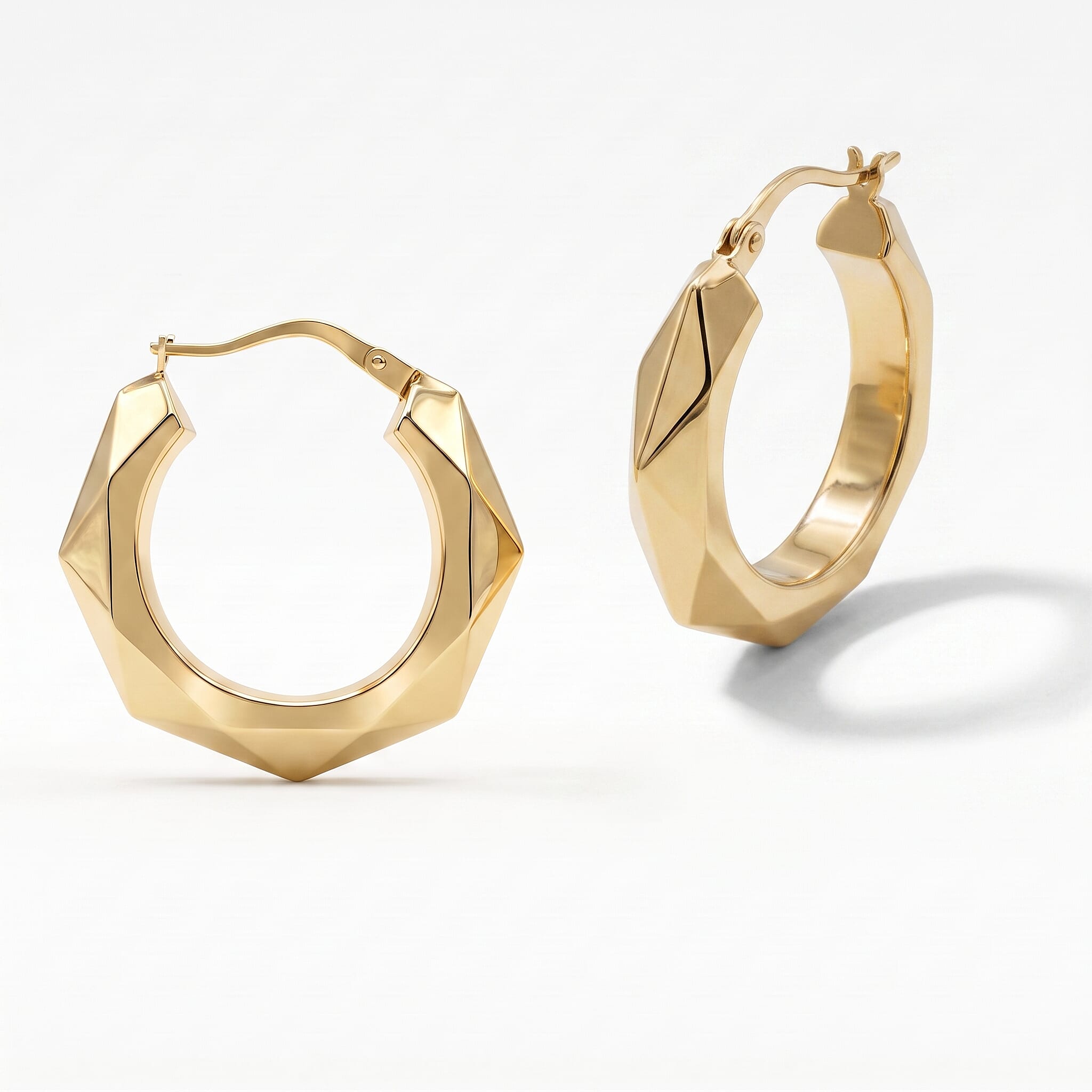 9K Yellow Gold 24MM Patterned Creole Hoop Earrings 1.5 grams