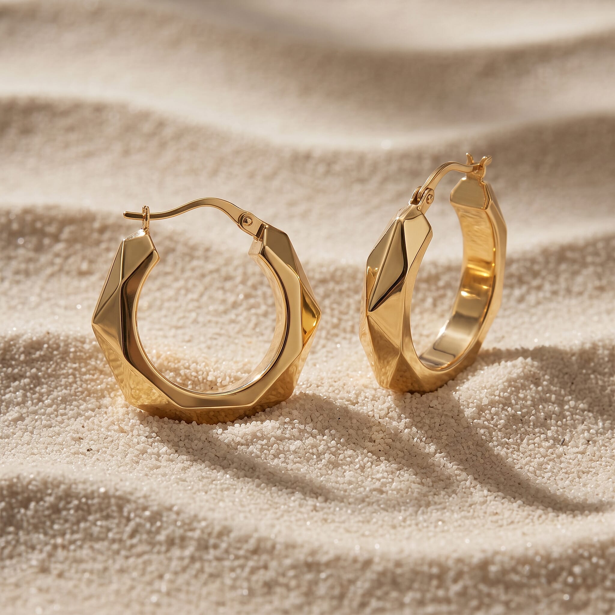 9K Yellow Gold 24MM Patterned Creole Hoop Earrings 1.5 grams