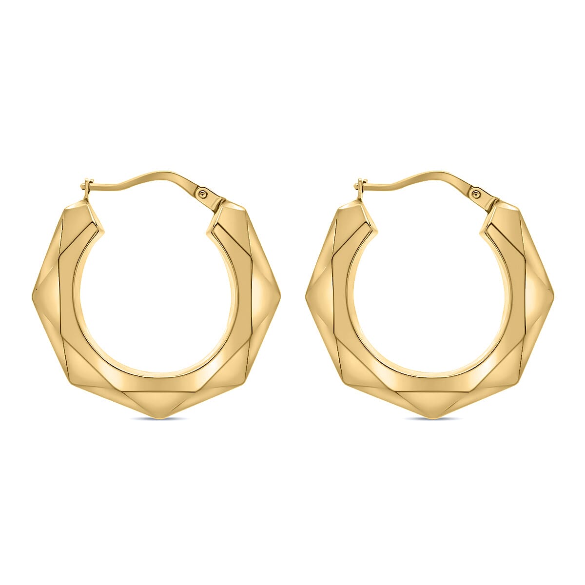 9K Yellow Gold 24MM Patterned Creole Hoop Earrings 1.5 grams