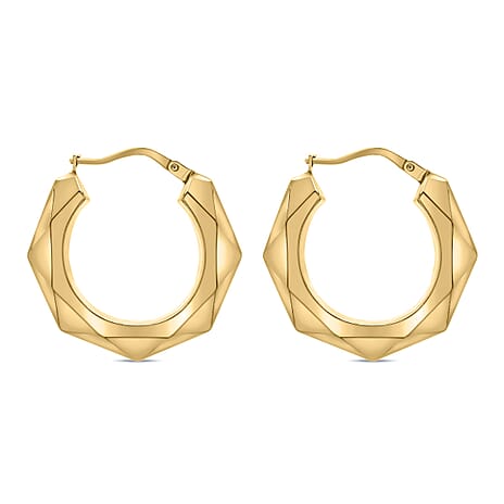 9K Yellow Gold 24MM Patterned Creole Hoop Earrings 1.5 grams