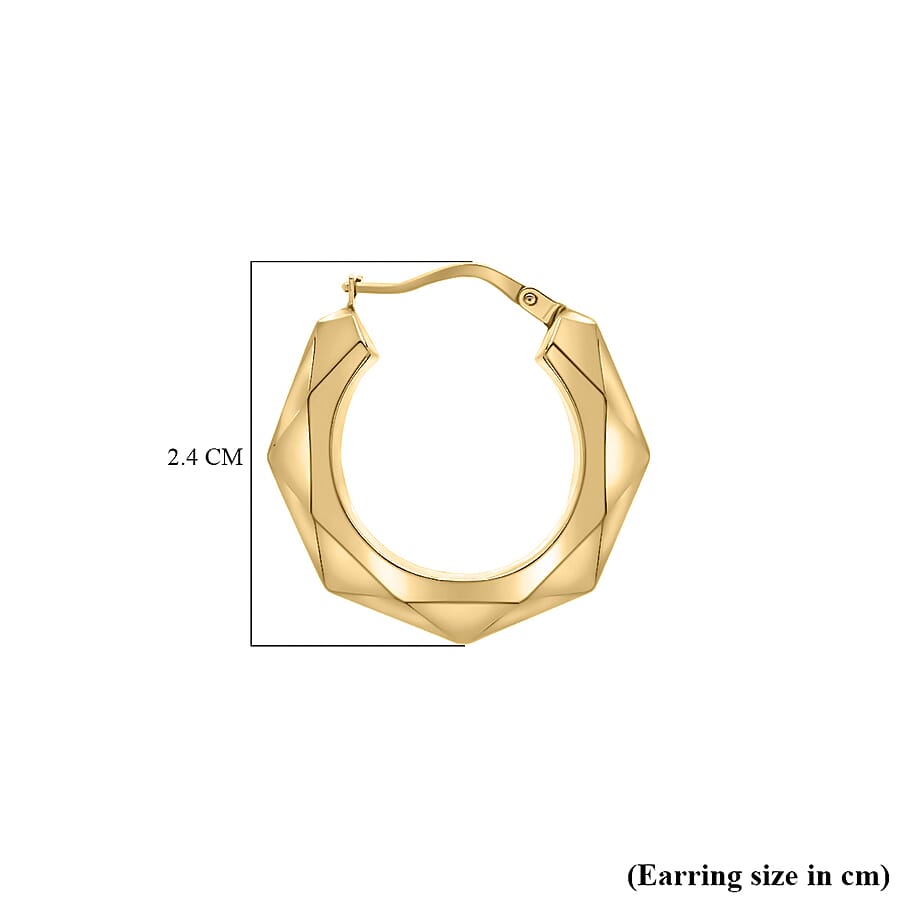 9K Yellow Gold 24MM Patterned Creole Hoop Earrings 1.5 grams