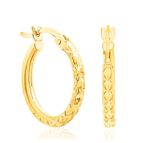 9K Yellow Gold 15MM Diamond Cut Hoop Creole Earrings 1 grams
