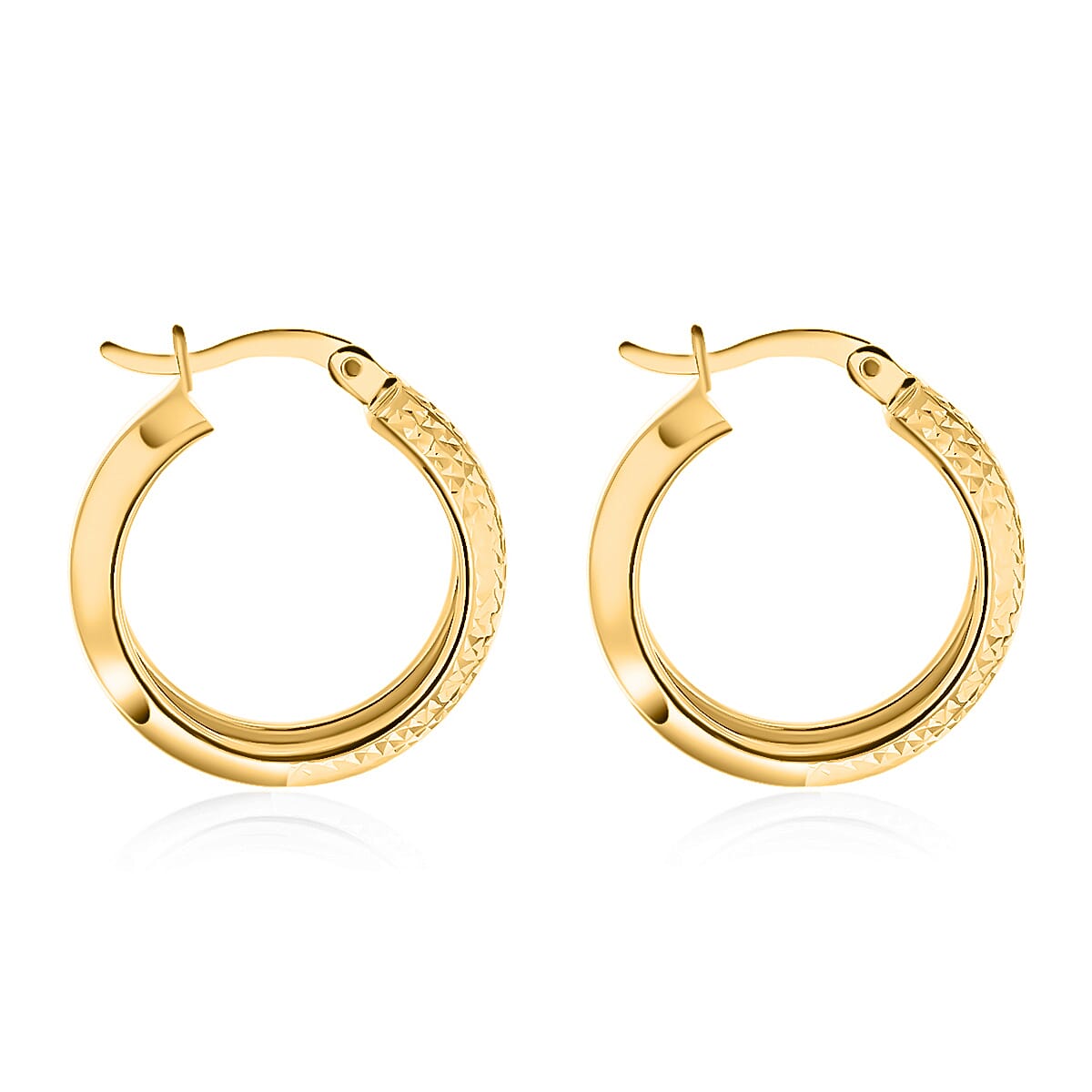 9K Yellow Gold 6.5MM X 21.5MM Half Diamond Cut Round Creole Hoop Earrings 2 grams