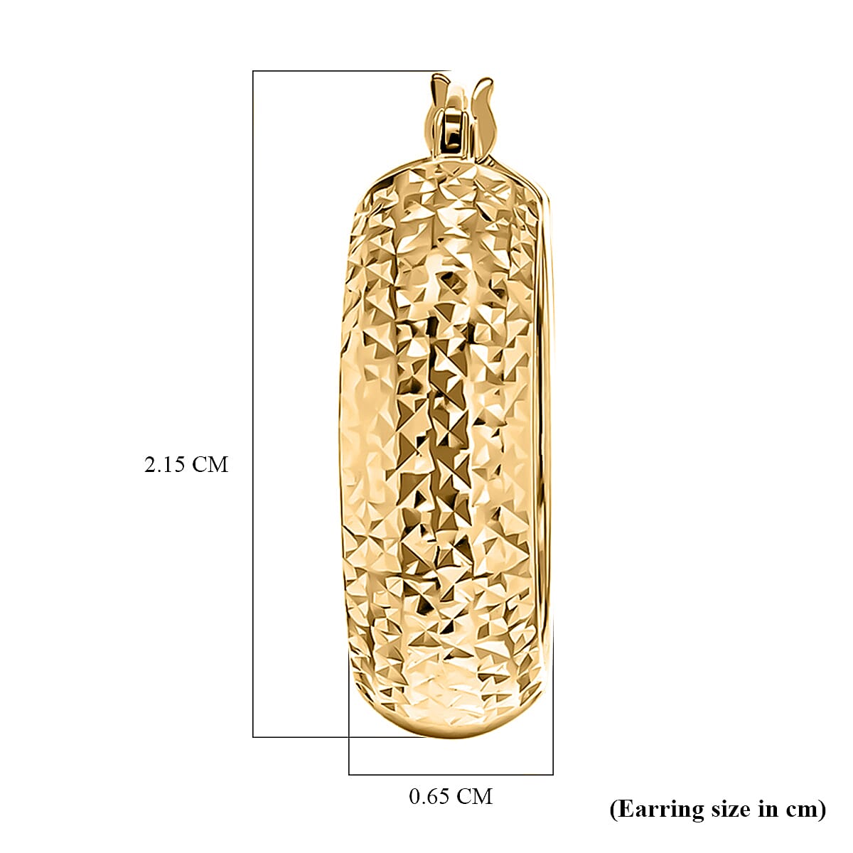 9K Yellow Gold 6.5MM X 21.5MM Half Diamond Cut Round Creole Hoop Earrings 2 grams