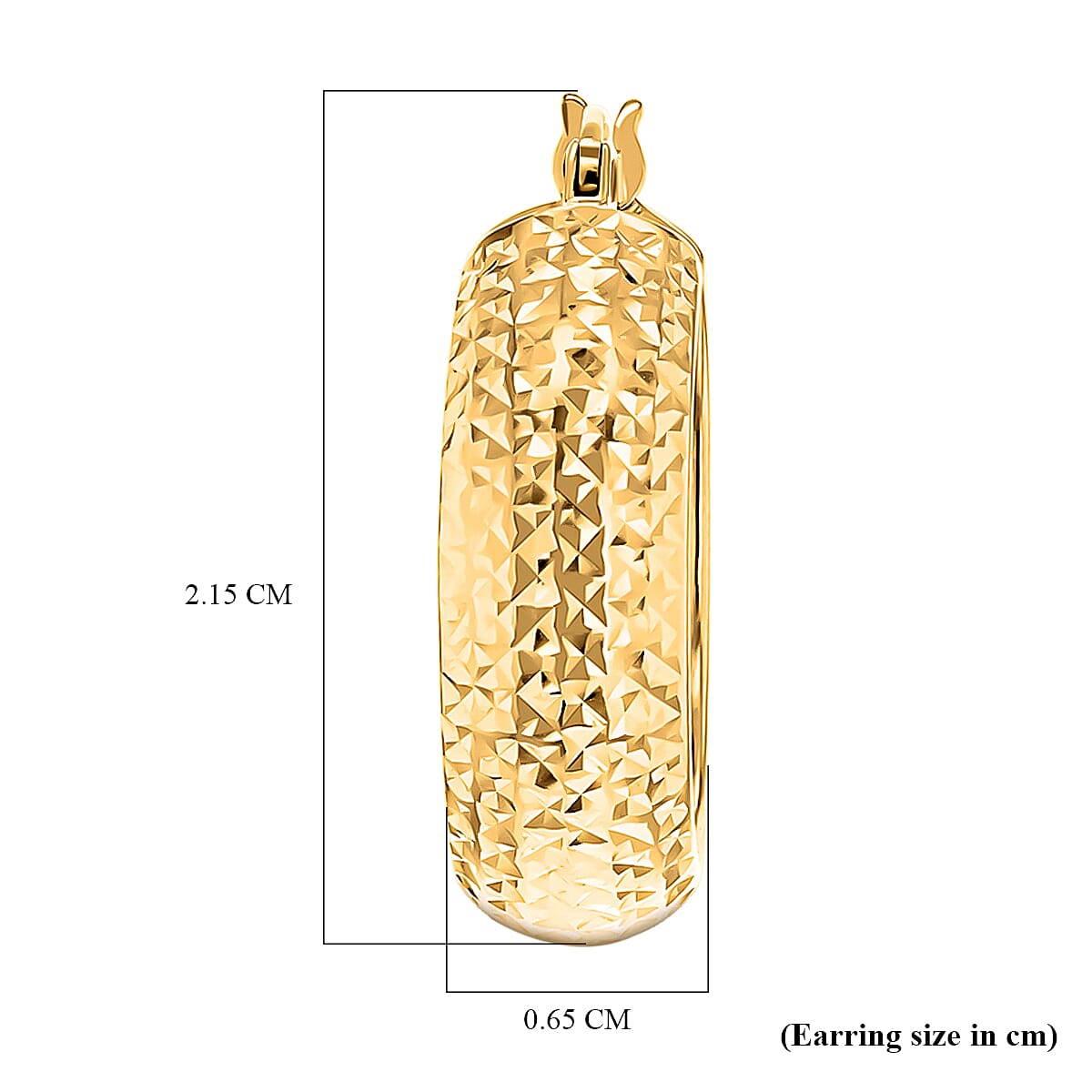 9K Yellow Gold 6.5MM X 21.5MM Half Diamond Cut Round Creole Hoop Earrings 2 grams