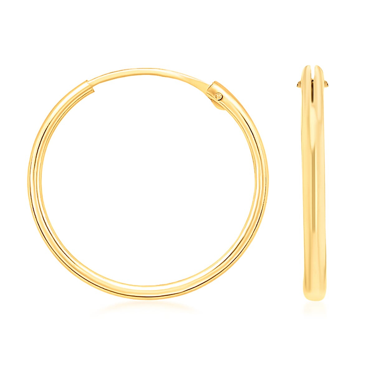 9K Yellow Gold 1MM Tube 18MM Sleeper Hoop Earrings 0.31 grams