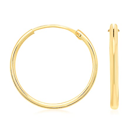 9K Yellow Gold 1MM Tube 18MM Sleeper Hoop Earrings 0.31 grams