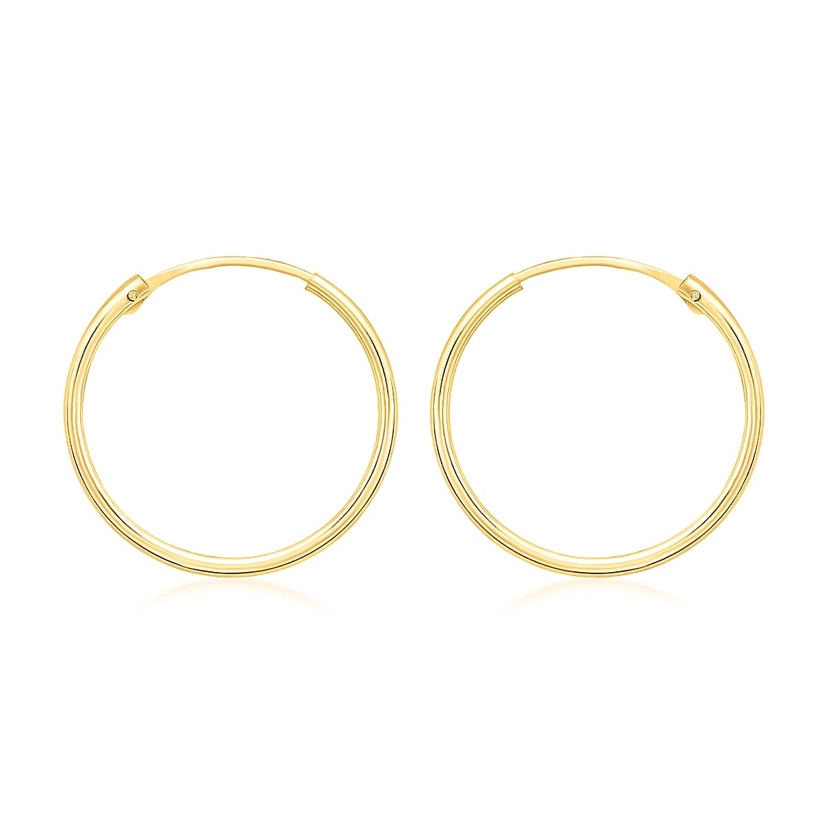 9K Yellow Gold 1MM Tube 18MM Sleeper Hoop Earrings 0.31 grams