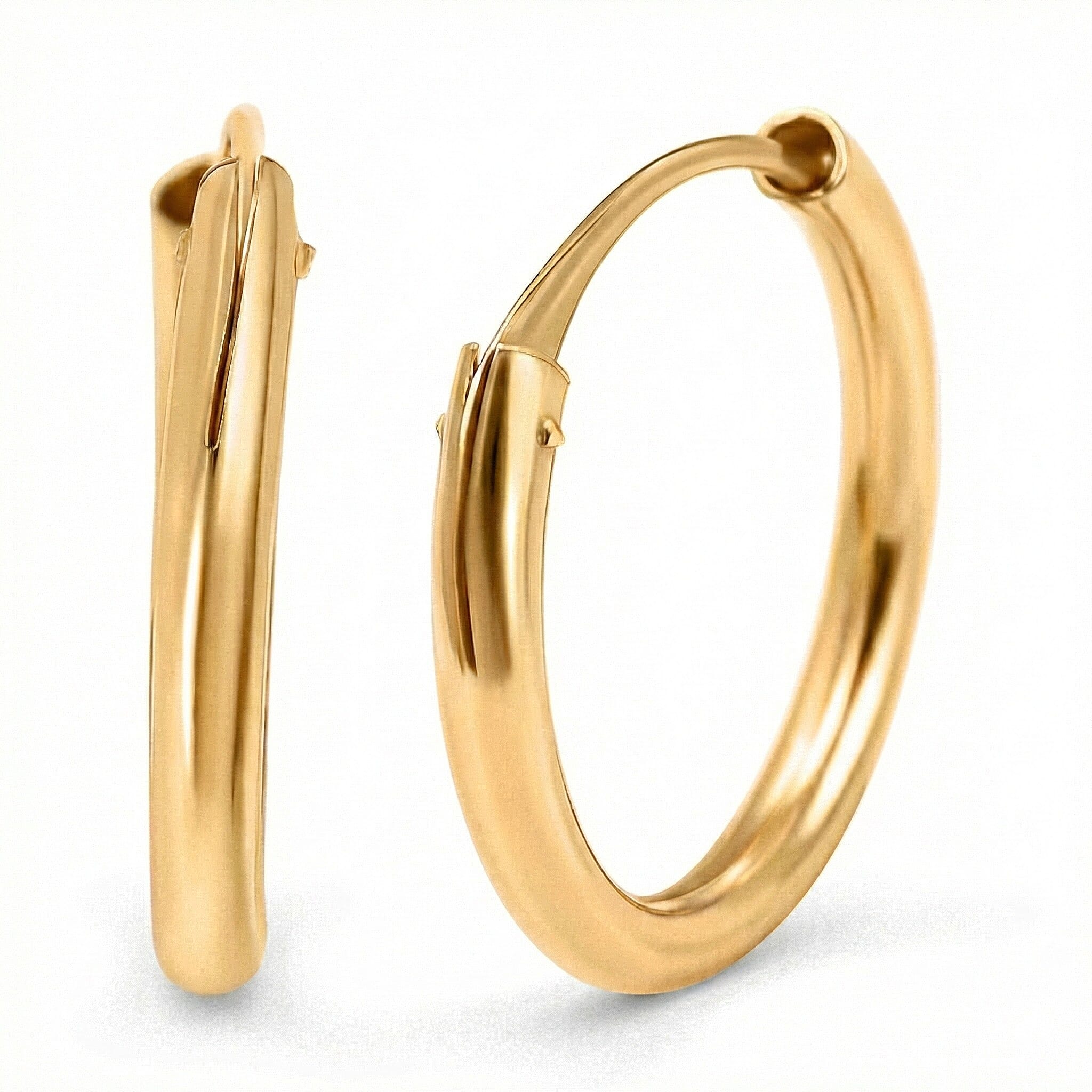 9K Yellow Gold 1.2MM Tube 13MM Sleeper Hoop Earrings 0.32 grams