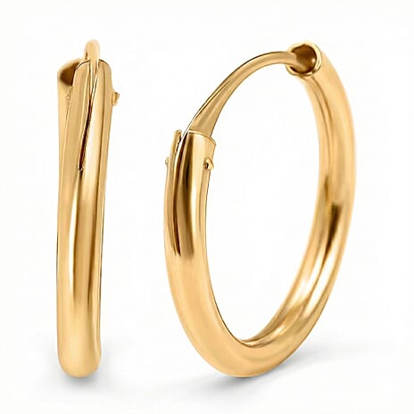 9K Yellow Gold 1.2MM Tube 13MM Sleeper Hoop Earrings 0.32 grams