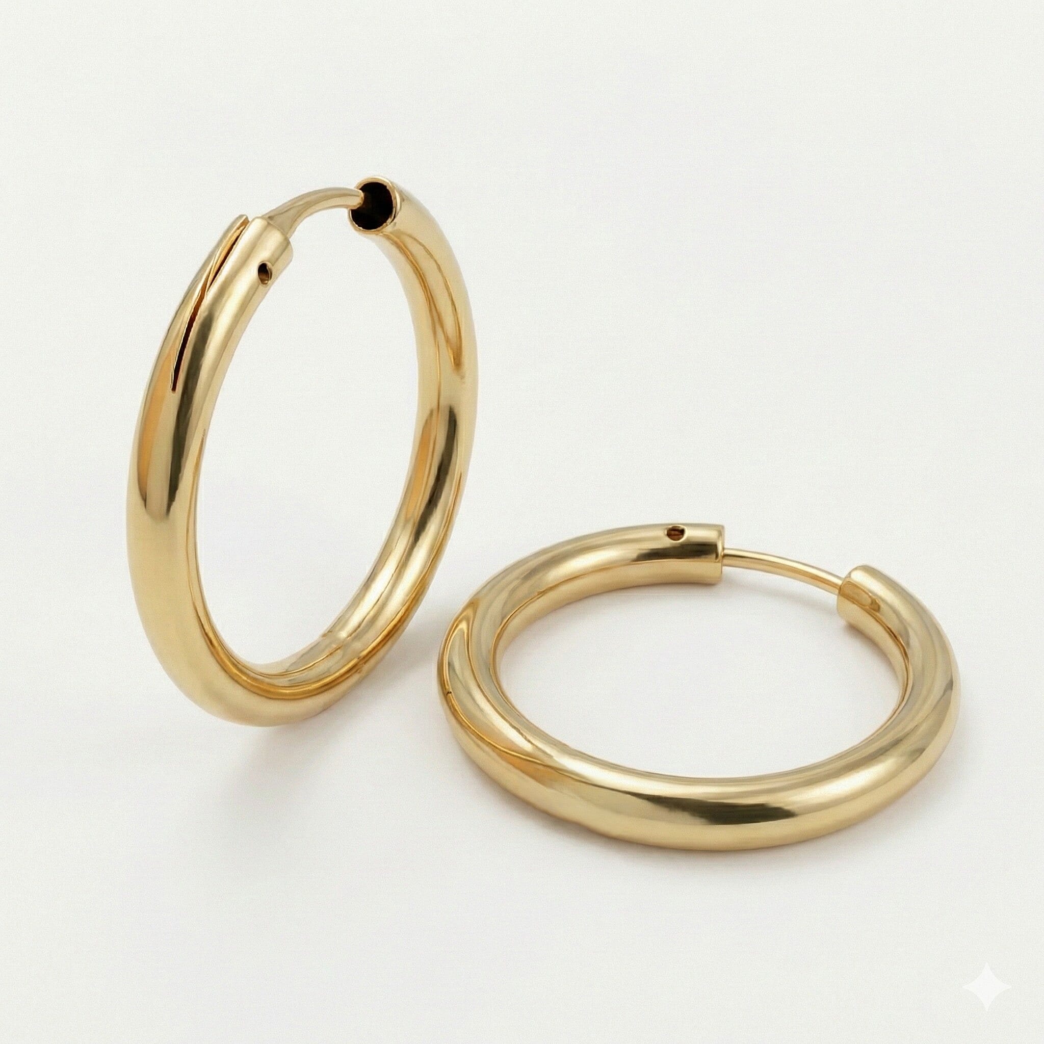 9K Yellow Gold 1.2MM Tube 13MM Sleeper Hoop Earrings 0.32 grams