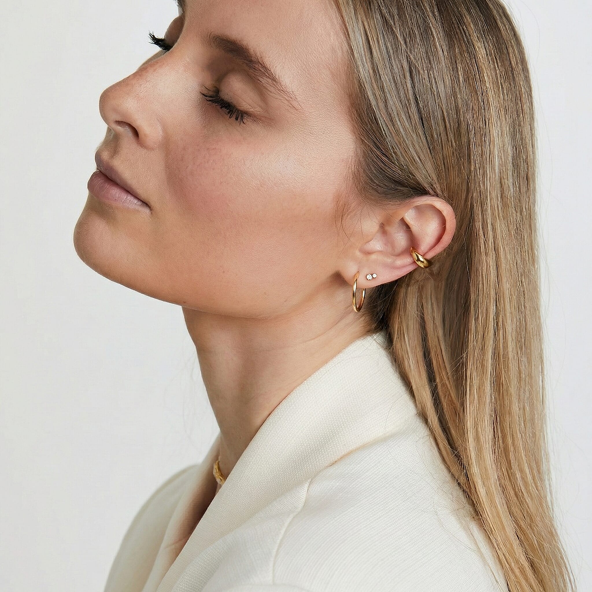 9K Yellow Gold 1.2MM Tube 13MM Sleeper Hoop Earrings 0.32 grams