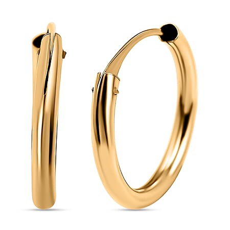 9K Yellow Gold 1.2MM Tube 13MM Sleeper Hoop Earrings 0.32 grams