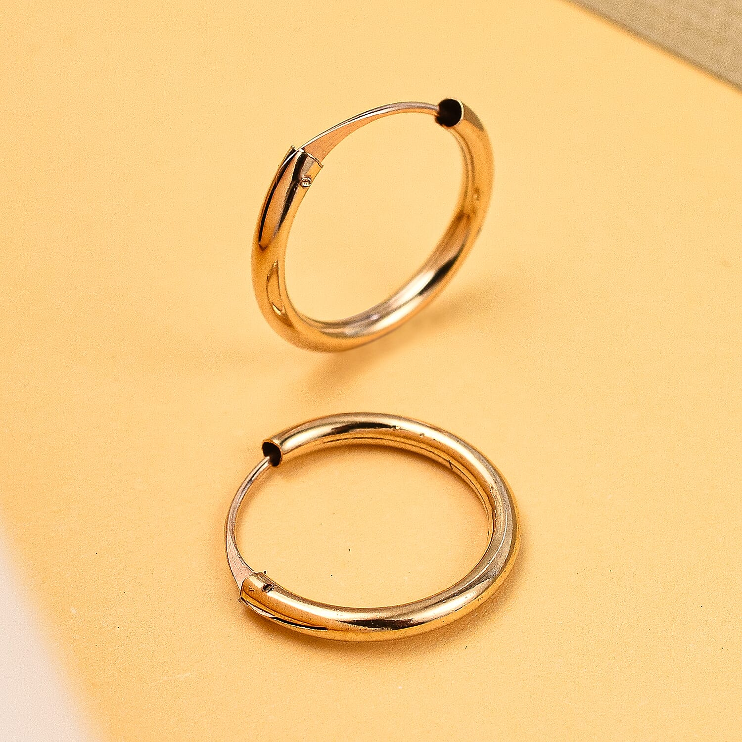 9K Yellow Gold 1.2MM Tube 13MM Sleeper Hoop Earrings 0.32 grams