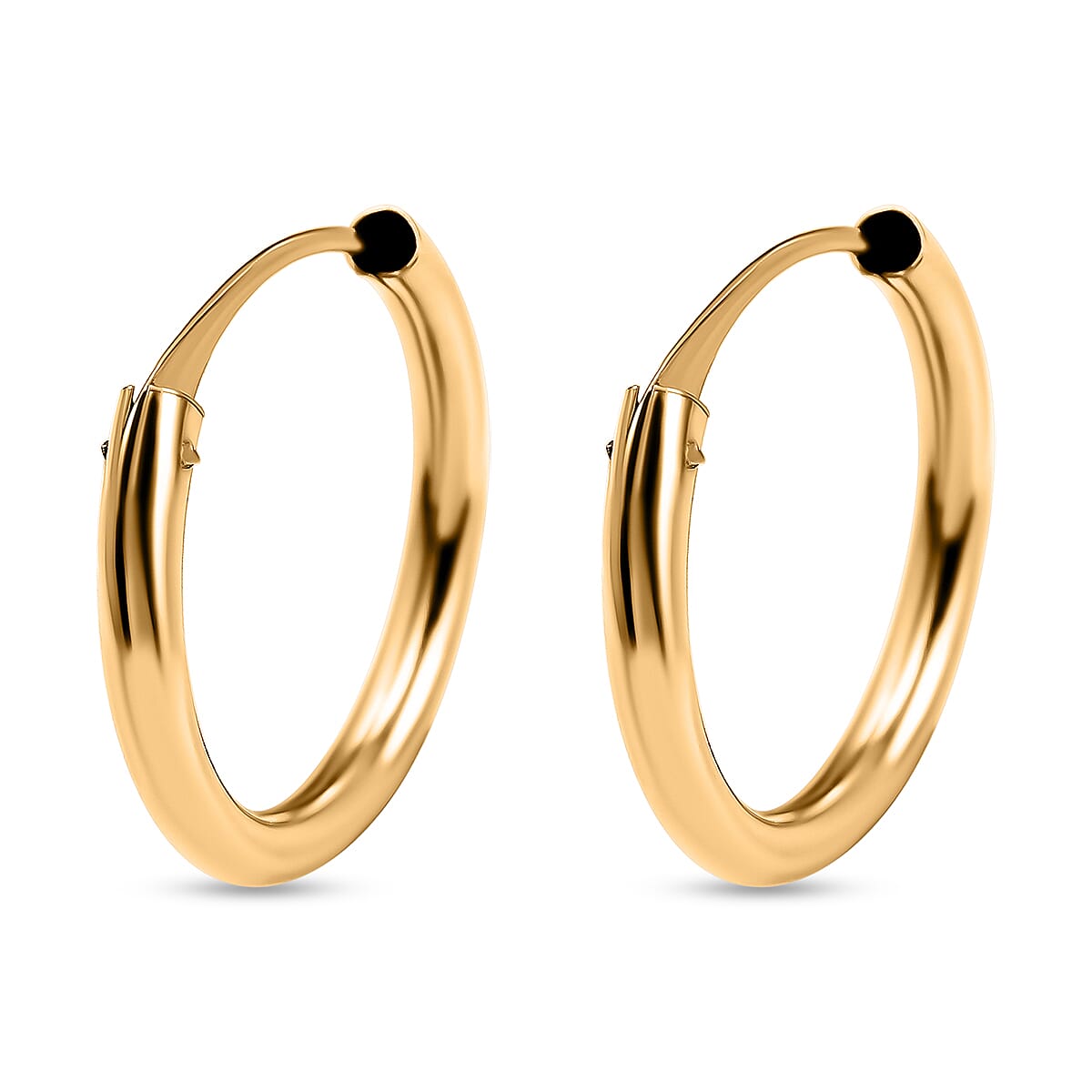 9K Yellow Gold 1.2MM Tube 13MM Sleeper Hoop Earrings 0.32 grams