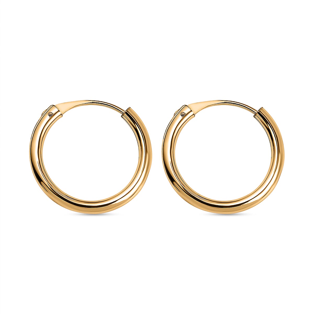 9K Yellow Gold 1.2MM Tube 13MM Sleeper Hoop Earrings 0.32 grams