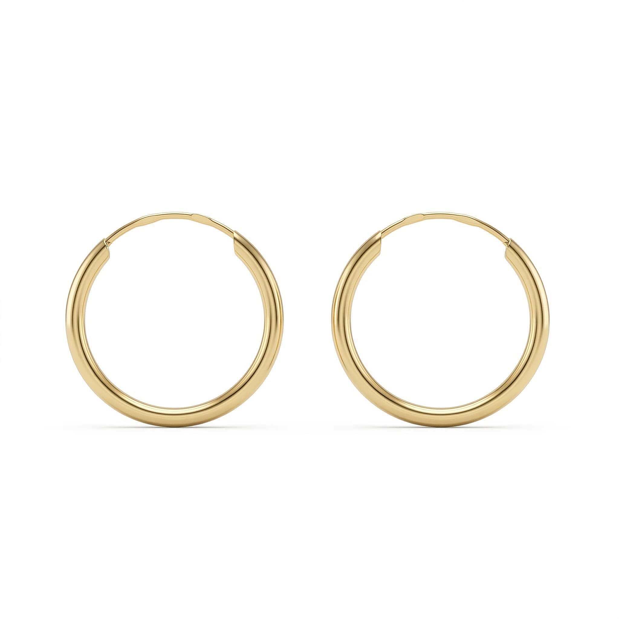 9K Yellow Gold 1.5MM Tube 15MM Sleeper Hoop Earrings 0.38 grams