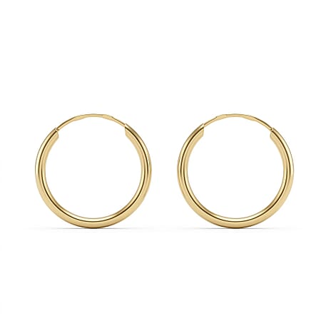 9K Yellow Gold 1.5MM Tube 15MM Sleeper Hoop Earrings 0.38 grams
