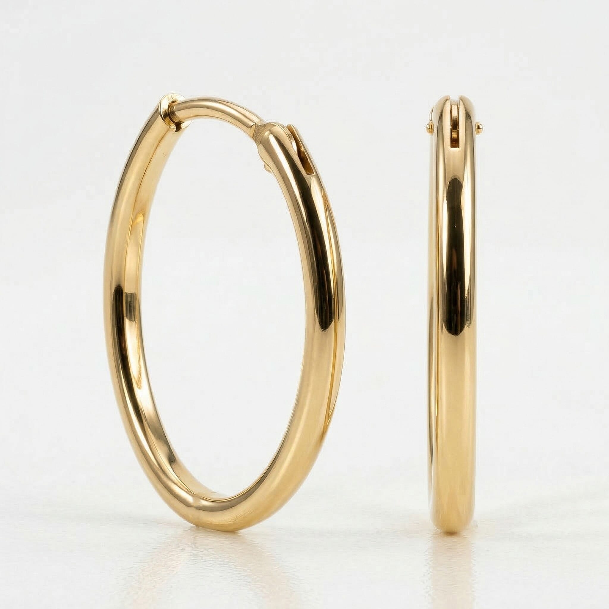 9K Yellow Gold 1.5MM Tube 15MM Sleeper Hoop Earrings 0.38 grams