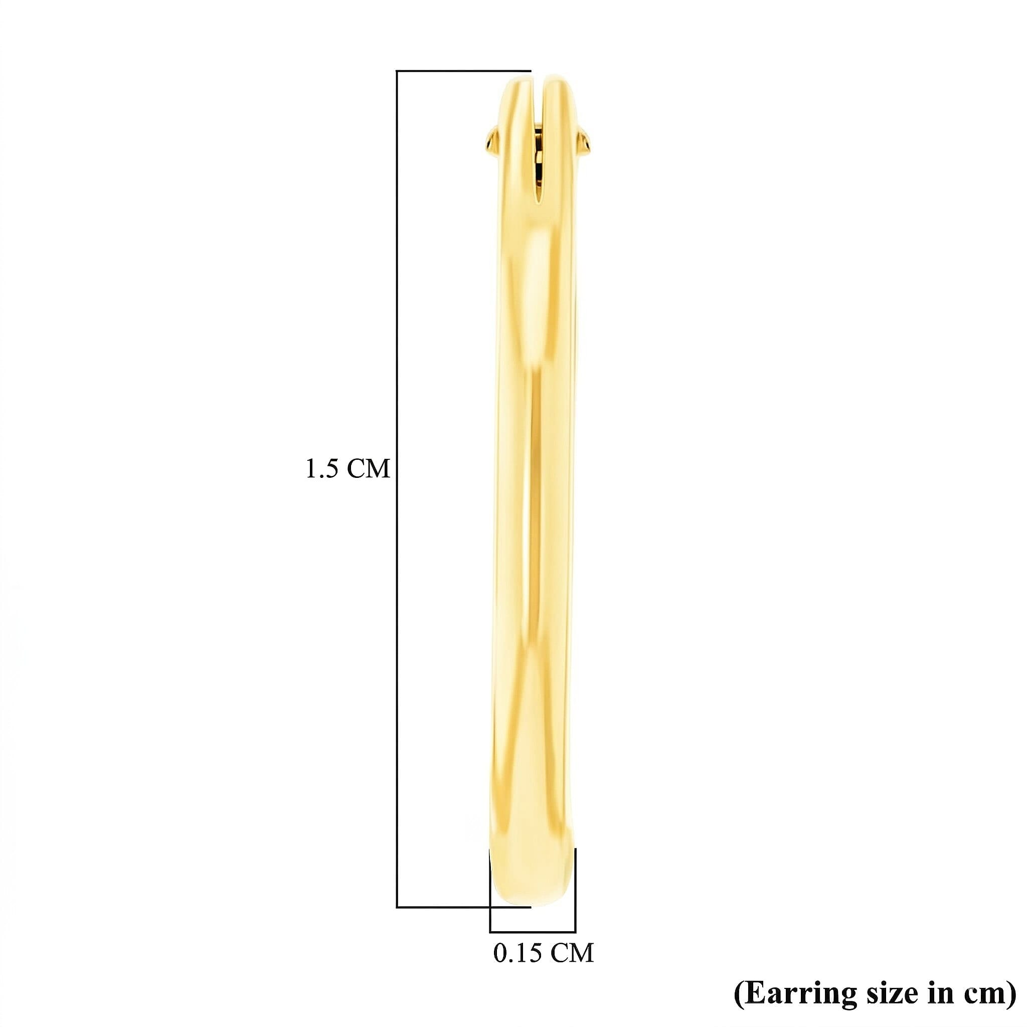 9K Yellow Gold 1.5MM Tube 15MM Sleeper Hoop Earrings 0.38 grams