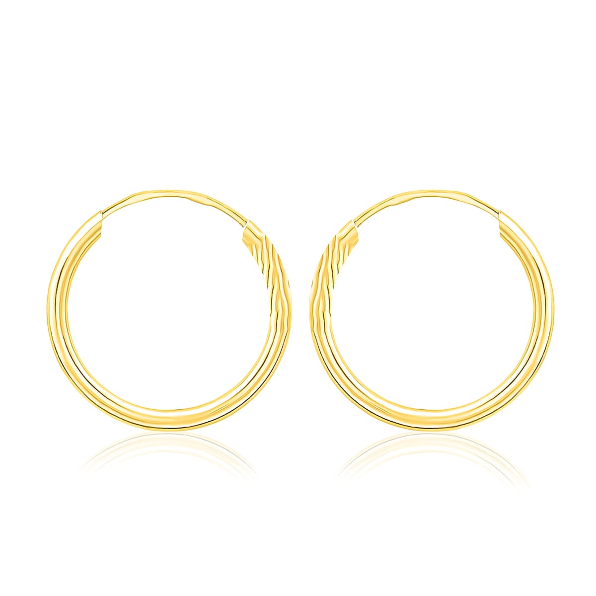 9K Yellow Gold 1.5MM Tube 15MM Sleeper Hoop Earrings 0.38 grams