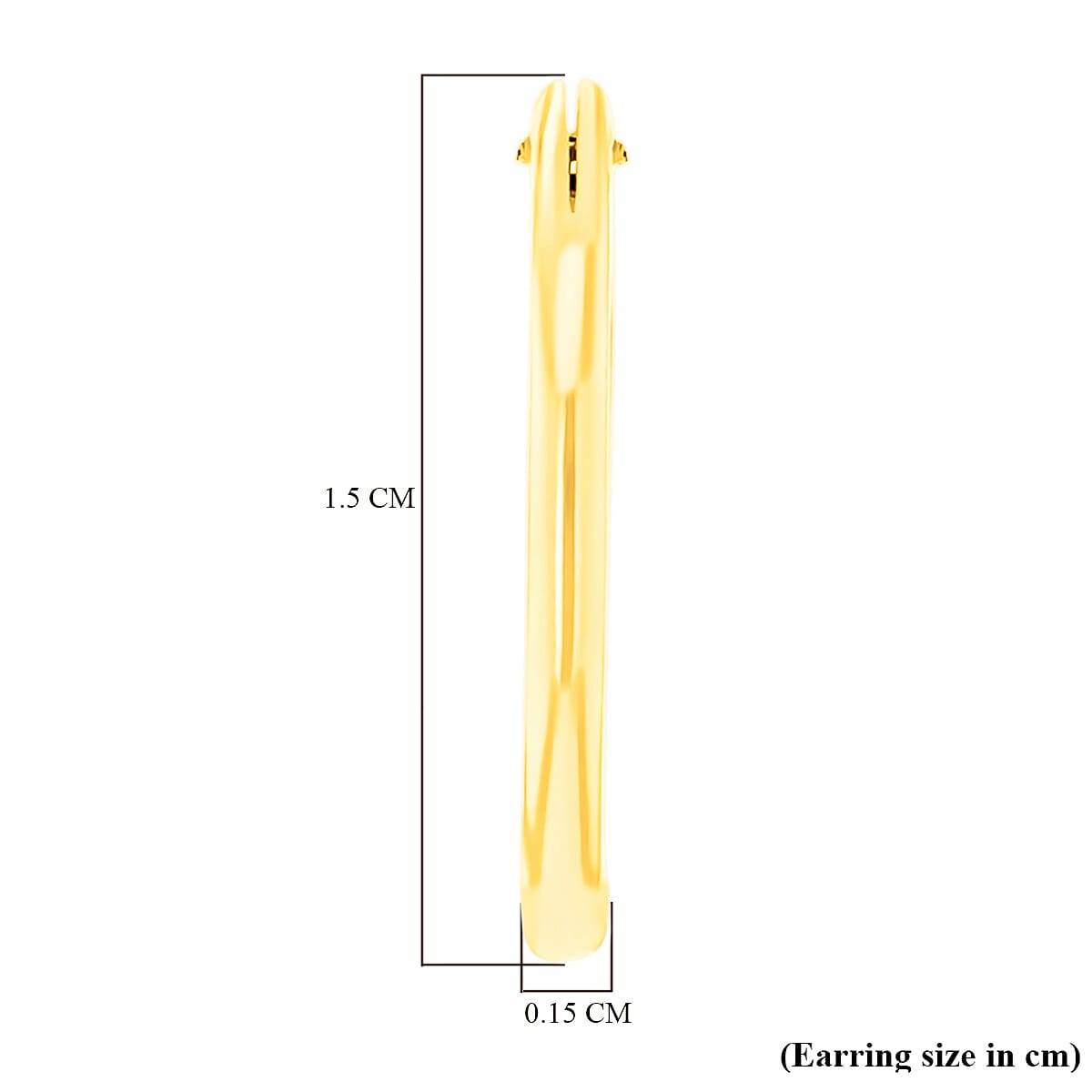 9K Yellow Gold 1.5MM Tube 15MM Sleeper Hoop Earrings 0.38 grams