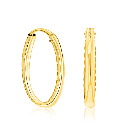 9K Yellow Gold 15MM Diamond Cut Sleeper Hoop Earrings 0.28 grams