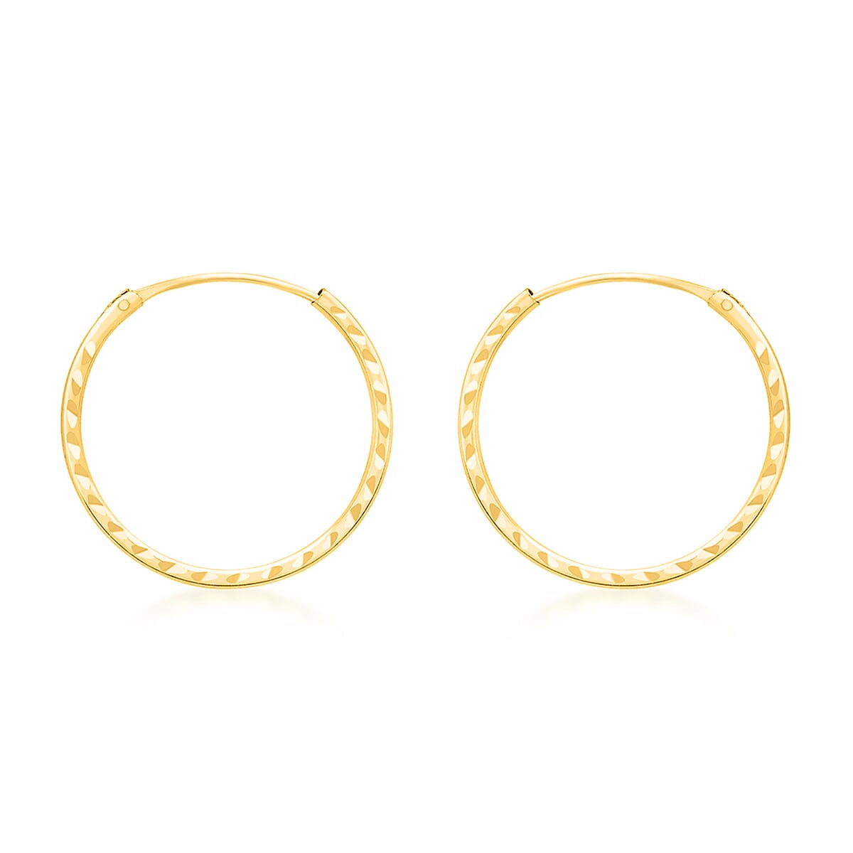 9K Yellow Gold 18MM Diamond Cut Sleeper Hoop Earrings