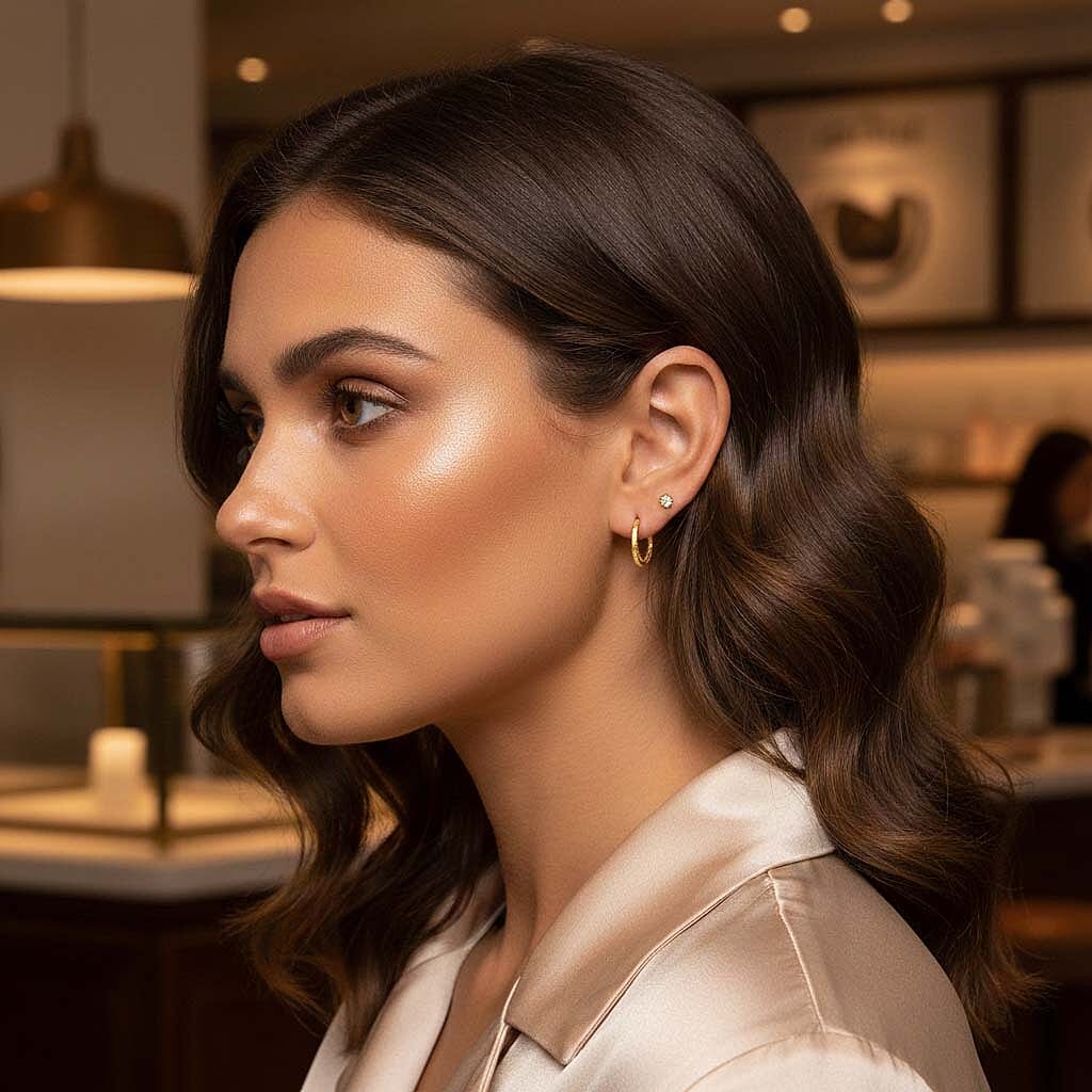 9K Yellow Gold 18MM Diamond Cut Sleeper Hoop Earrings