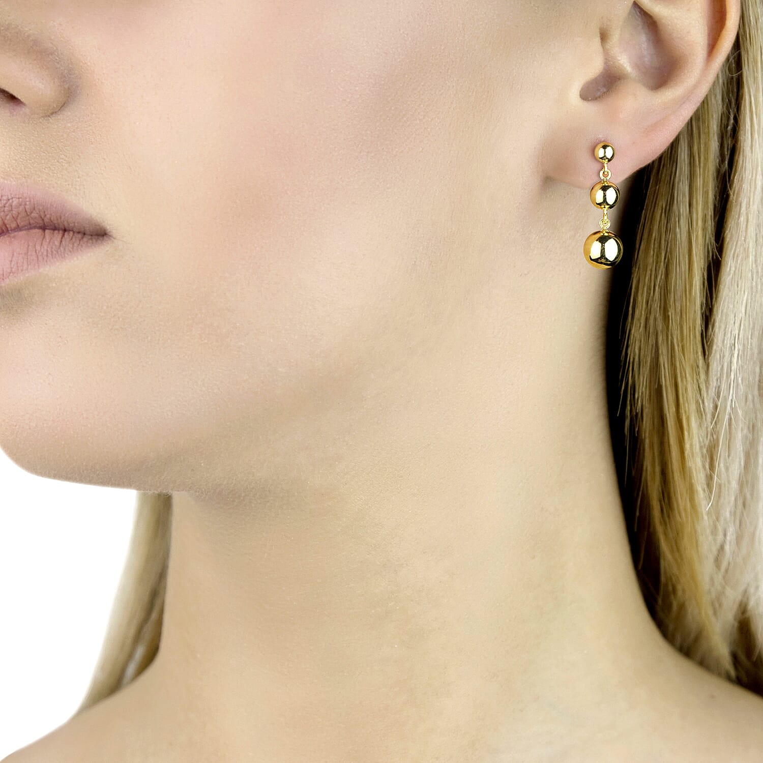 9K Yellow Gold 9MM X 26MM Triple Graduated Ball Drop Earrings 1.42 grams