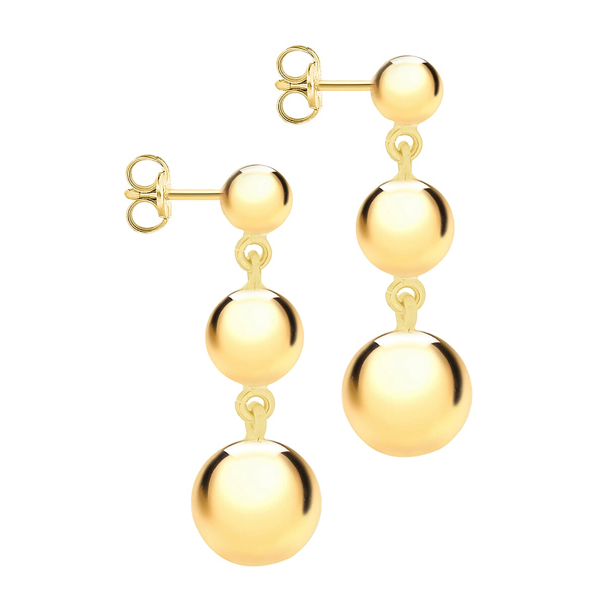 9K Yellow Gold 9MM X 26MM Triple Graduated Ball Drop Earrings 1.42 grams