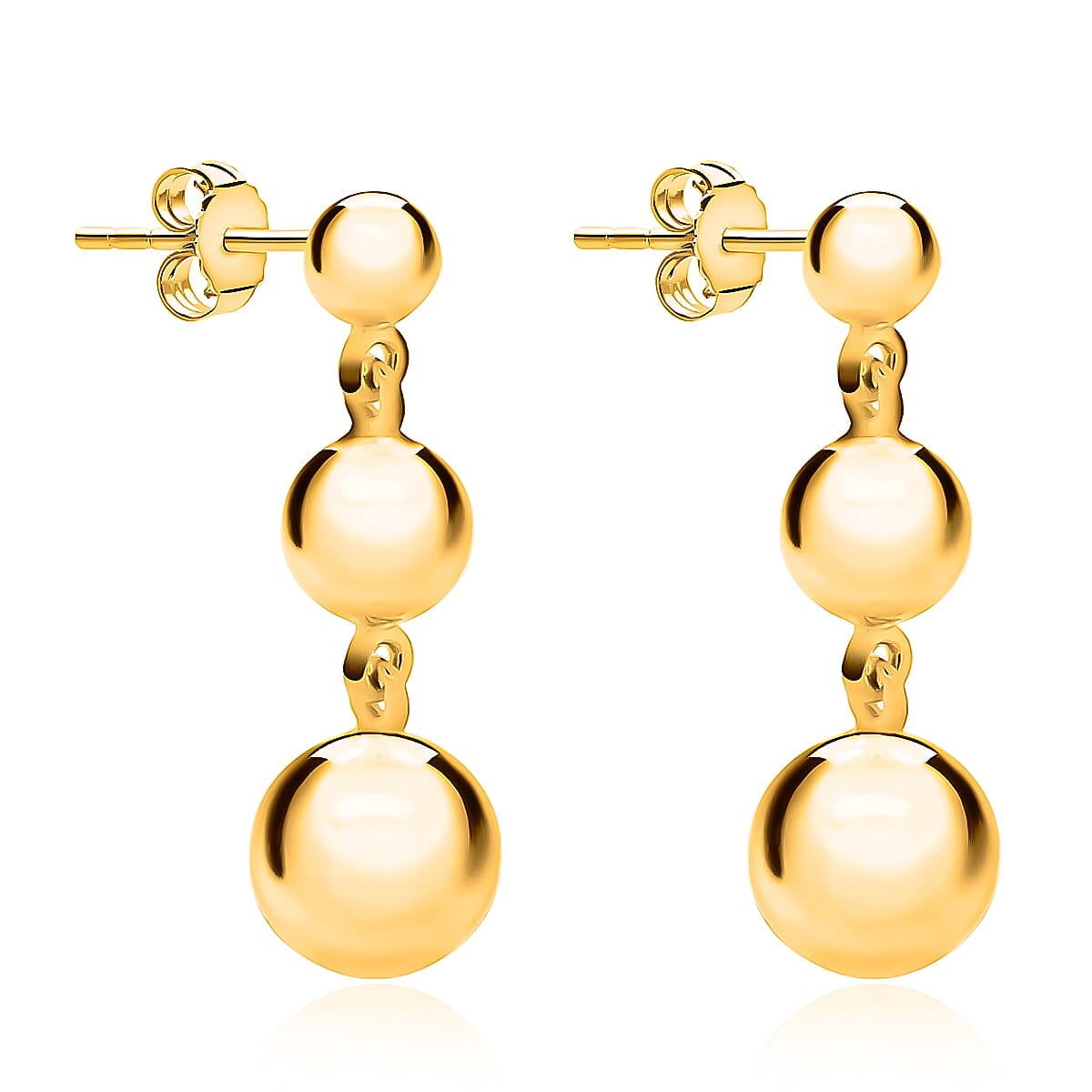 9K Yellow Gold 9MM X 26MM Triple Graduated Ball Drop Earrings 1.42 grams