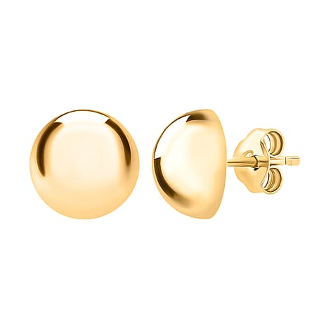 9K Yellow Gold 10MM Half Ball Supreme Finish Stud Earrings 0.64 grams