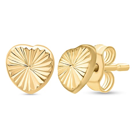 9K Yellow Gold 6MM X 6MM Diamond Cut Heart Stud Earrings 0.48 grams
