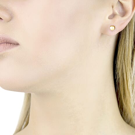 9K Yellow Gold 6MM X 6MM Diamond Cut Heart Stud Earrings 0.48 grams