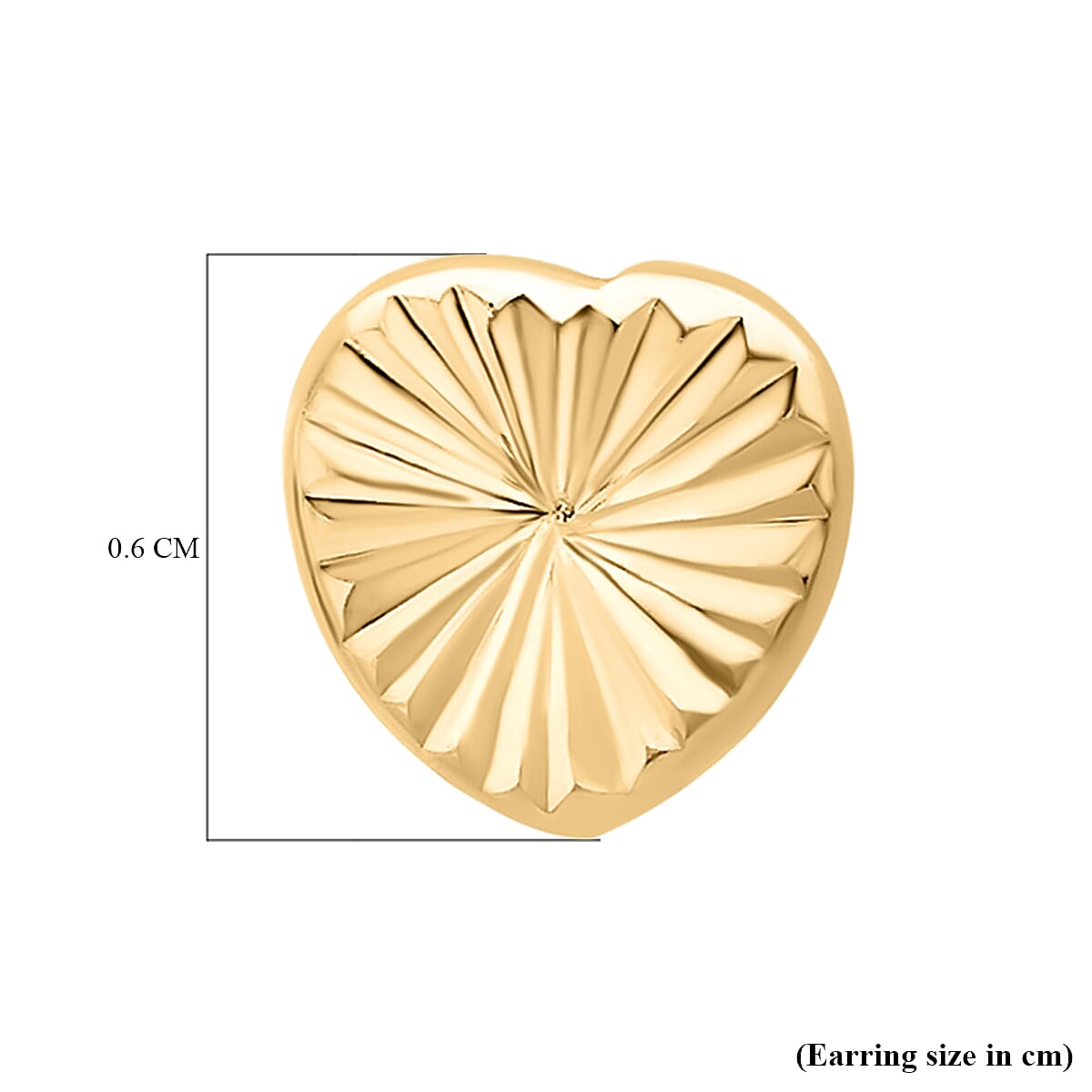 9K Yellow Gold 6MM X 6MM Diamond Cut Heart Stud Earrings 0.48 grams