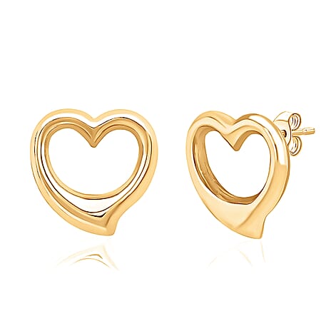9K Yellow Gold 12MM X 12MM Heart Stud Earrings 0.9 grams