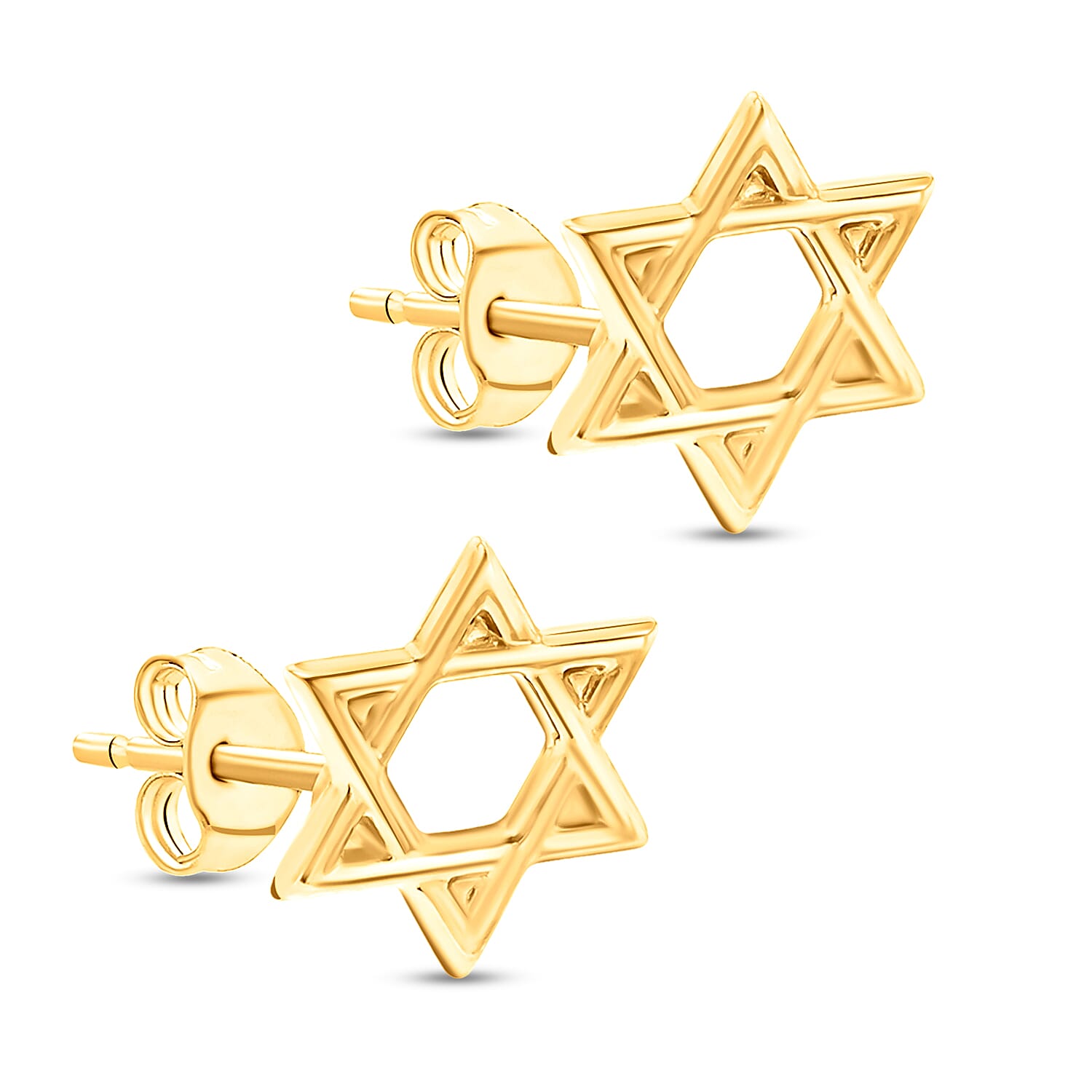 9K Yellow Gold 10MM X 10MM Star Of David Stud Earrings 0.6 grams